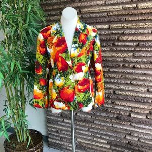 Chico's Colorful Bold Floral and Fruit Casual Jacket Blazer 2 = Large